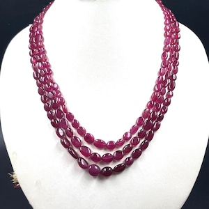3 strengen robijnrode gladde ovale kralenketting 3-6 mm roze robijnkralenketting ovale robijnkralen vrouwen statement ketting cadeau voor haar