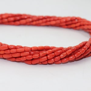 AAA Natural Italian Coral Smooth Tube | Coral Gemstone Smooth Beads | 3*8mm Coral Barrel Shape Beads  |  Coral beads