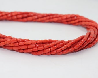 AAA Natural Italian Coral Smooth Tube | Coral Gemstone Smooth Beads | 3*8mm Coral Barrel Shape Beads  |  Coral beads