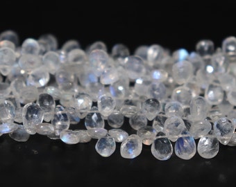ON SALE Rainbow Moonstone Faceted Pear Shape Beads,   Rainbow Moonstone Briolette,  Moonstone Pear bead,   Moonstone Side Cut Pear, Wholesal