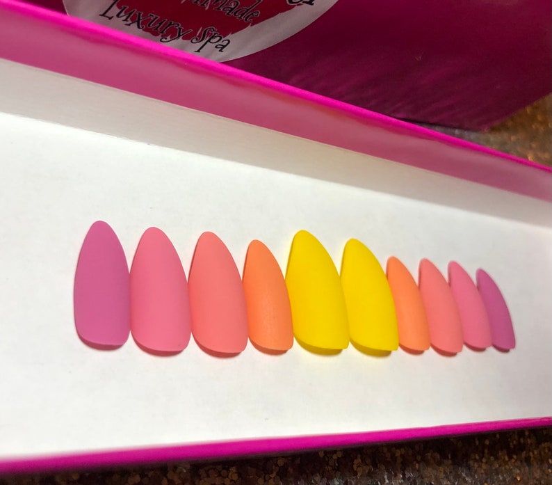 Raspberry Sunset Press on Nails Ombre Fake Fingernails Glue