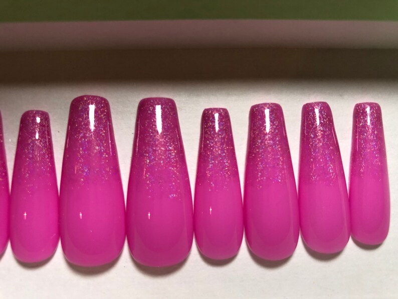 Glow in the Dark Pink Press on Nails Holographic Sparkle - Etsy