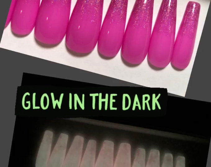 Glow in the Dark Pink Press on Nails Holographic Sparkle - Etsy