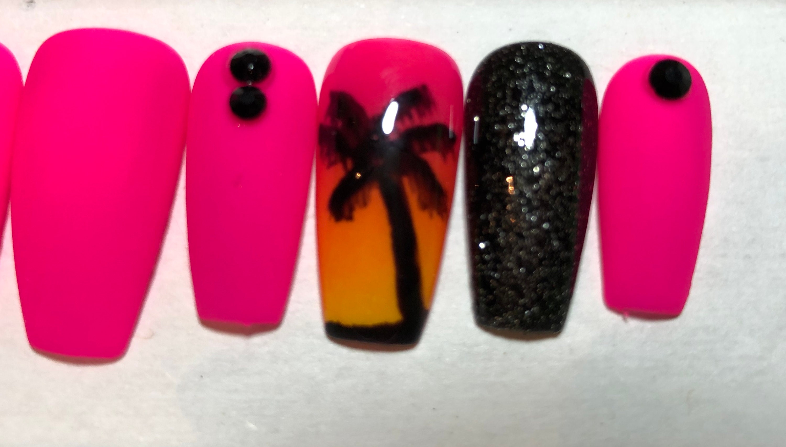 Hot Pink Ombre Sunset Palm Tree Press on Nails Neon Pink - Etsy