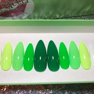 Gradient Green Ombre Press on Nails | Glue on Handmade Fake Fingernails | Hand Painted Gel Polish | Lime Dark Light Coffin Square Almond