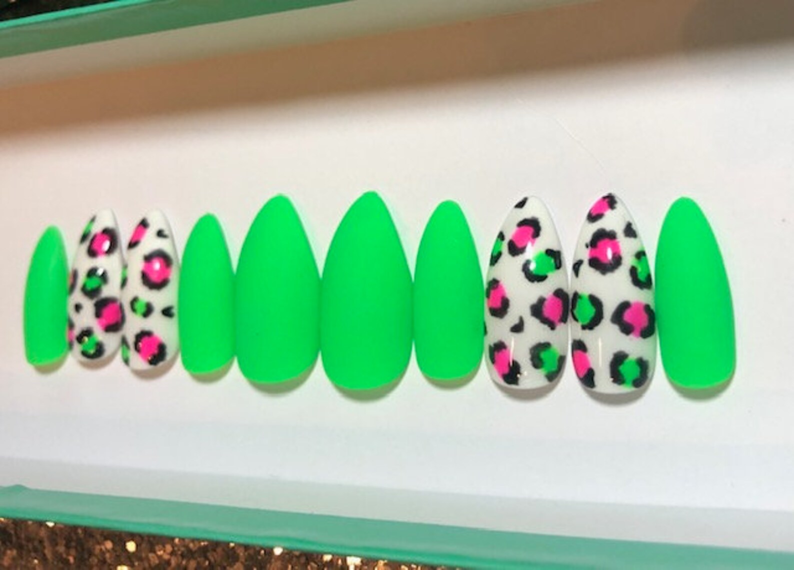 Lime Green Leopard Press on Nails Neon Green Hot Pink - Etsy