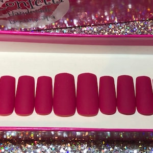 Rose Red Matte Press On Nails | Glue On Fake Fingernails | Short, Long | Coffin, Ballerina, Square, Almond