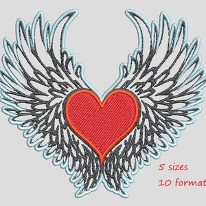 Heart Embroidery Design, Wings designs, Heart with wings design- Instant Download