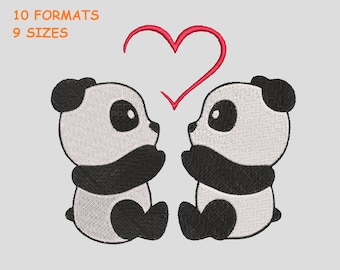 Panda und Herz Stickerei Design, Panda Kopf Designs - Instant Download,06