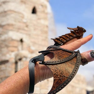 Leather Dragon Hand Puppet Bracelet: Ren Faire Costume Cuff.