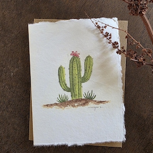 Impressão de cartão original pintada em aquarela e desenhada à mão em papel feito à mão