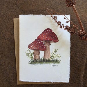 Impressão de cartão original pintada em aquarela e desenhada à mão em papel feito à mão