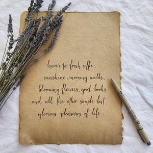 décoration de presse-papiers, citation manuscrite imprimée sur du papier fait main d'inspiration vintage