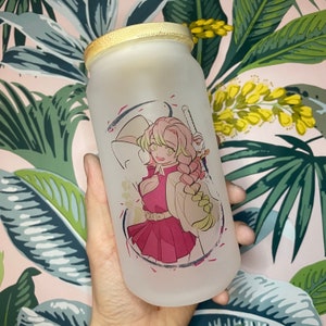 160z Szklany kubek/Szklany kubek inspirowany anime/Mitsuri/Szklany kubek z pokrywką/Kubek anime