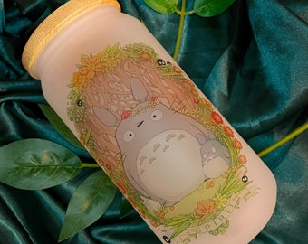 160z Glass Cup/ Anime Inspired Glass Cup/ Totoro / Glass Cup with Lid/ Anime Cup