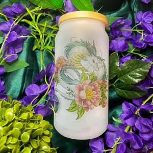 160z Glass Cup/ Anime Inspired Glass Cup/ Secret Spirits / Glass Cup with Lid/ Anime Cup