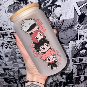 160z Glass Cup/ Anime Inspired Glass Cup/ Sensei / Glass Cup with Lid/ Anime Cup / JJK