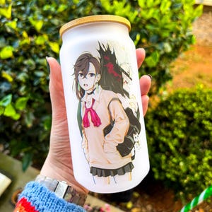 160z Glass Cup/ Anime Inspired Glass/ DanDaDan / Glass Cup with Lid/ Anime/ Libbey Glass/ DanDaDan Gift, Gift for Him, Anime Cup, Manga