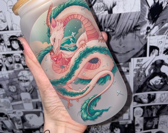 160z Glass Cup/ Anime Inspired Glass Cup/ Bathhouse / Glass Cup with Lid/ Anime Cup/Dragon