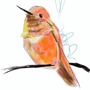 Dessin d’oiseau numérique imprimée sur papier beaux-arts avec contour blanc , facile à encadrer, tirage limité de cinq