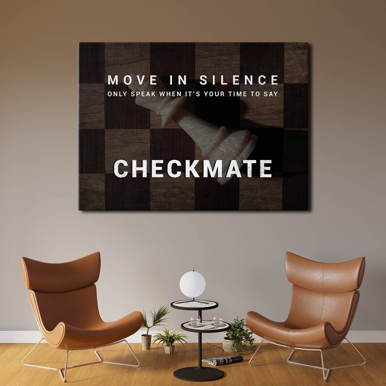 Move In Silence Checkmate Inspirational Quote Canvas Wall Art Print Office Decor Chess Player Gift