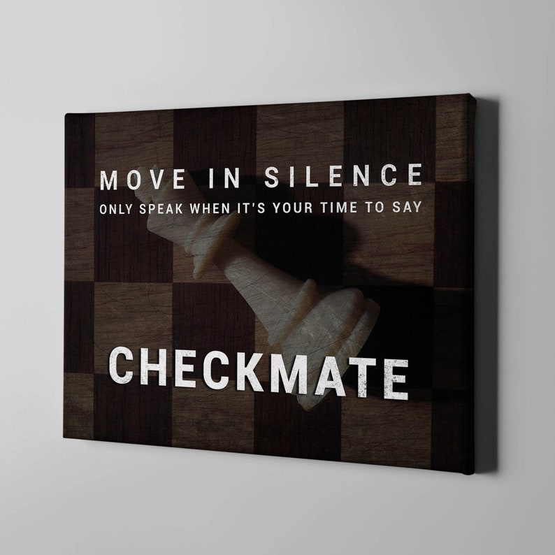 Move In Silence Checkmate Inspirational Quote Canvas Wall Art Print Office Decor Chess Player Gift