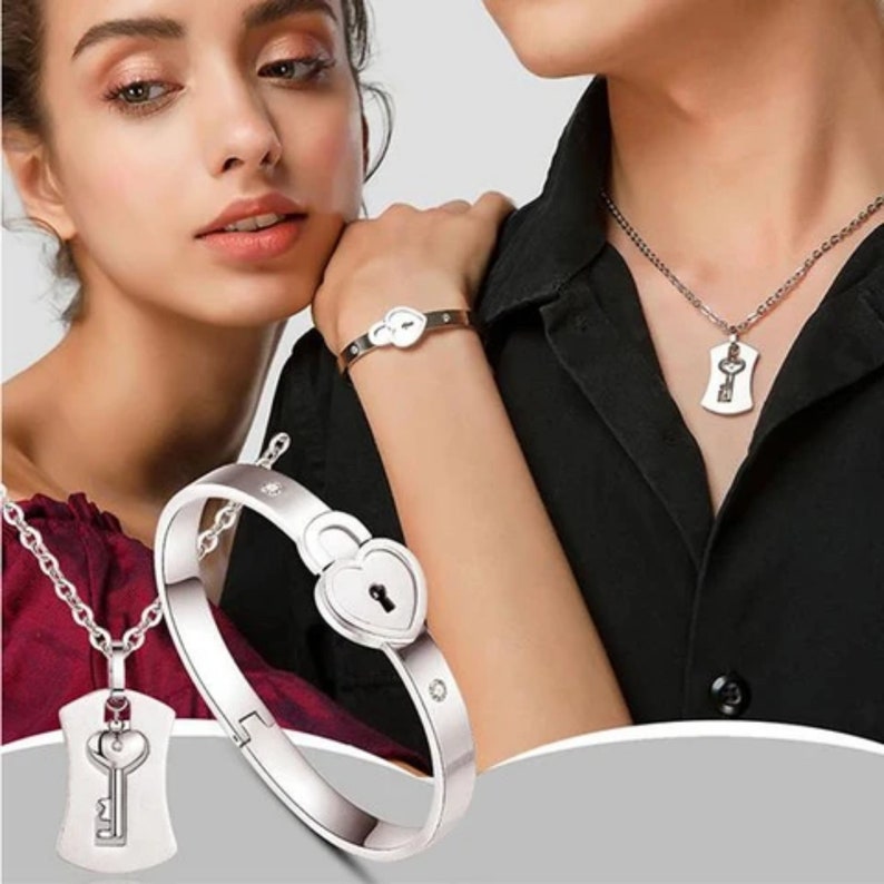 Couple Lock Key Bangle Bracelet Jewelry Stainless Steel Etsy