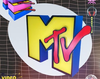 MTV Logo Sign, Retro 80s 90s Music Room Decor, Choice of 3 Colors