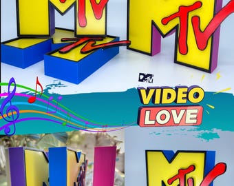 MTV Logo Sign, Retro 80s 90s Music Room Decor, Choice of 3 Colors