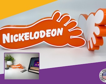 Nickelodeon Foot Logo Sign, Retro 90s Kids Room Shelf Decor