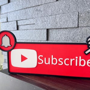 YouTube Sign with Subscribe Button & Bell, Streamer Room Decor