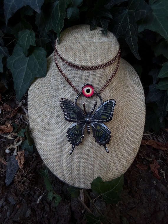 Crimson Eye • Butterfly Necklace • Electroformed Copper Pendant