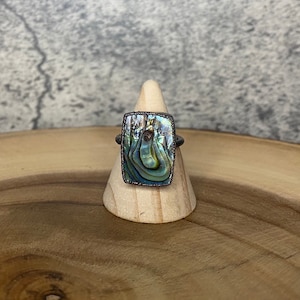 Rectangular Abalone // Electroformed Copper // Ring Size 7 1/4