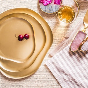 Premium Solid Brass Tray: Unique Irregular Platter Set for Dining, Serving, and Home Decor | Ideal for Housewarming, Wedding, and Gifts