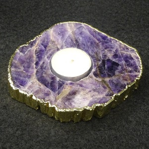 Amethyst Candle Tea Light Holder, Healing Crystals Power Meditation Candles Zigzag Purple and White Amethyst Home Decor / Christmas