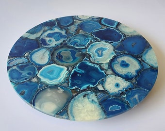 Blue Agate Tray, 12" Round Composite Agate Cheese Board for Table Centerpiece, Home Décor | Gift for Her | Gift for Mom | Wedding Gift