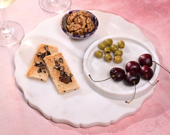 Scallop Platter Decorative White Marble Round Tray - Table Centrepiece for Home Decor, Kitchen & Dinning or Housewarming