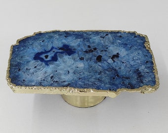 Cake Stand Blue Agate with Metallic Trim, Cup Cake Holder for House Warming or gift for Wedding, Anniversary or Birthday