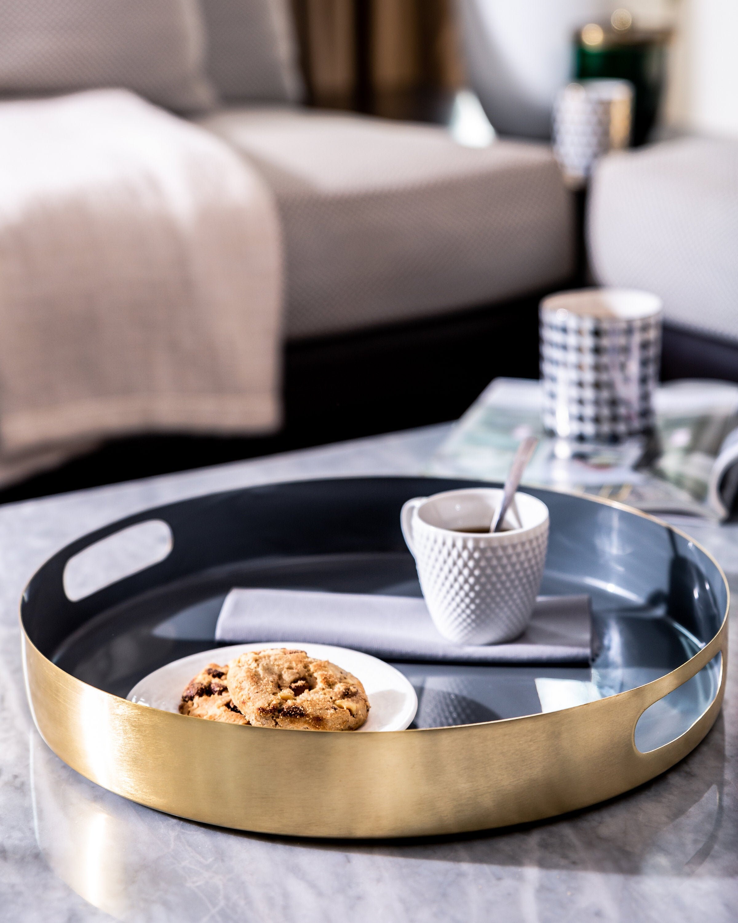 Ottoman Tray High Gloss Enamel & Gold Round Decorative Tray Etsy