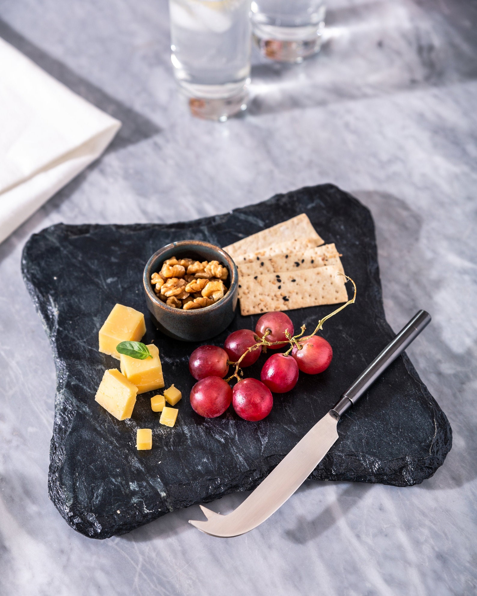 Slate Cheese Board and Knife Set Square Black Charcuterie Etsy
