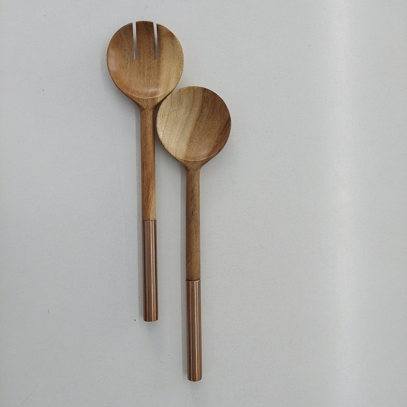 Roseate Wooden Salad Servers With Rose Gold Metal Handles Etsy