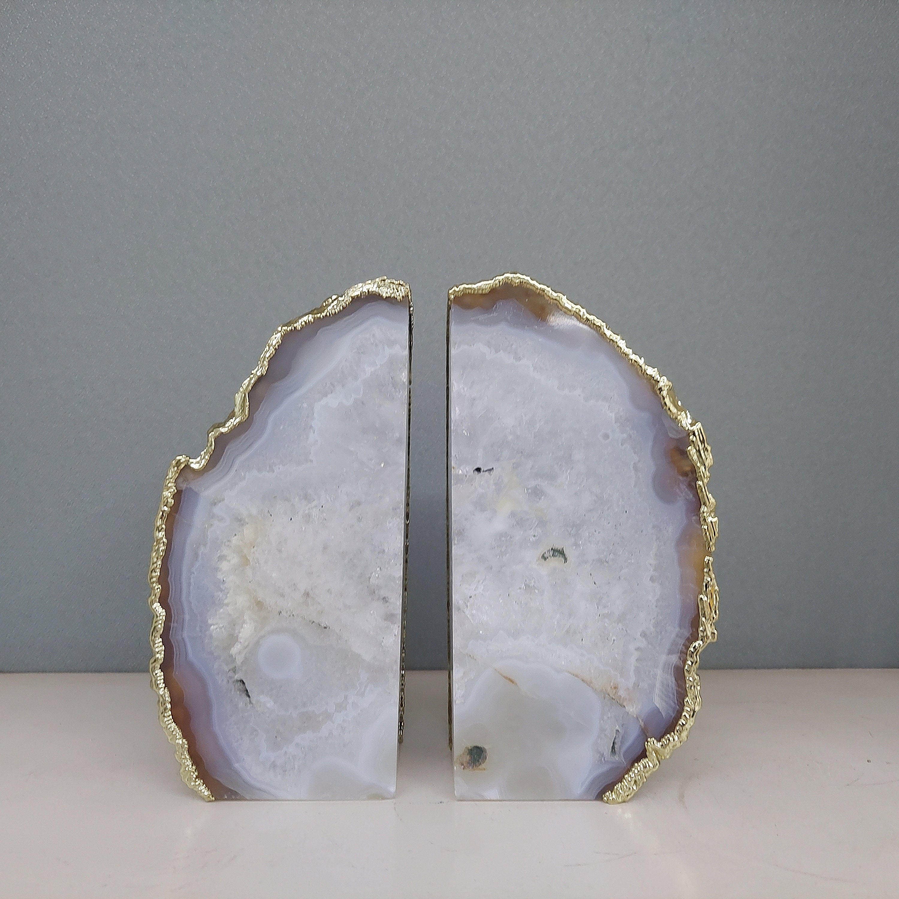 Crystal White Agate Bookend Gold Plated 1 Pair of Decorative Etsy