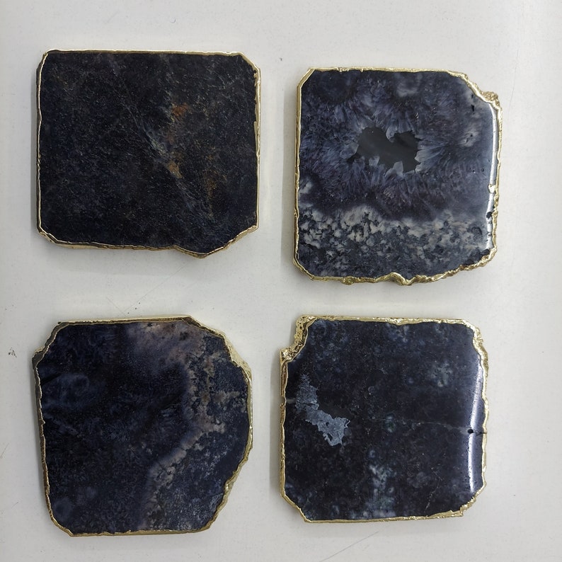 Agate Coasters Black Dyed Agate Crystal Geode for Home Decor / Housewarming Gifts / Coffee Table Decor image 6