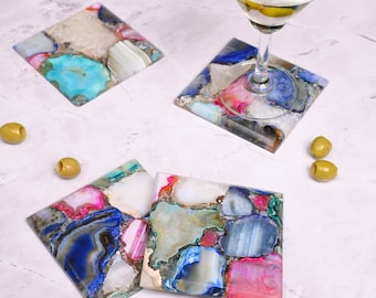 Mixed Agate Coasters – Multi Color Pink Agate Slice | Coffee Table Decor / Home Decor / Housewarming Gifts / Gifts for Mom on Mother's Day