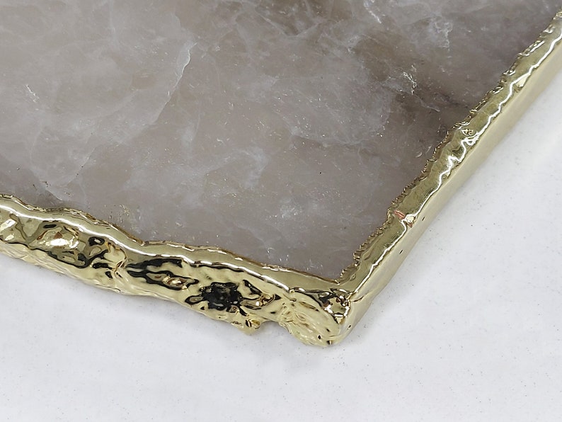 Smokey Quartz Cheese Board Platter Tray with Gold / Silver Trim, Natural Agate Table Decor Centrepiece for Housewarming / Gift on Holidays