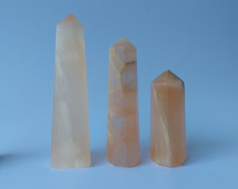 Peach Selenite Obelisk, Orange Selenite Crystal Point | Selenite Pointer – Healing Crystal Tower | Protection Crystals | Energy Stones