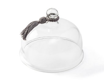 Glass Cloche Bell Shape 8" Round Clear Hand blown Glass Dome Dish Cover for Platters, Cake Stands