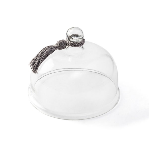 Glass Cloche Bell Shape 8" Round Clear Hand blown Glass Dome Dish Cover for Platters, Cake Stands