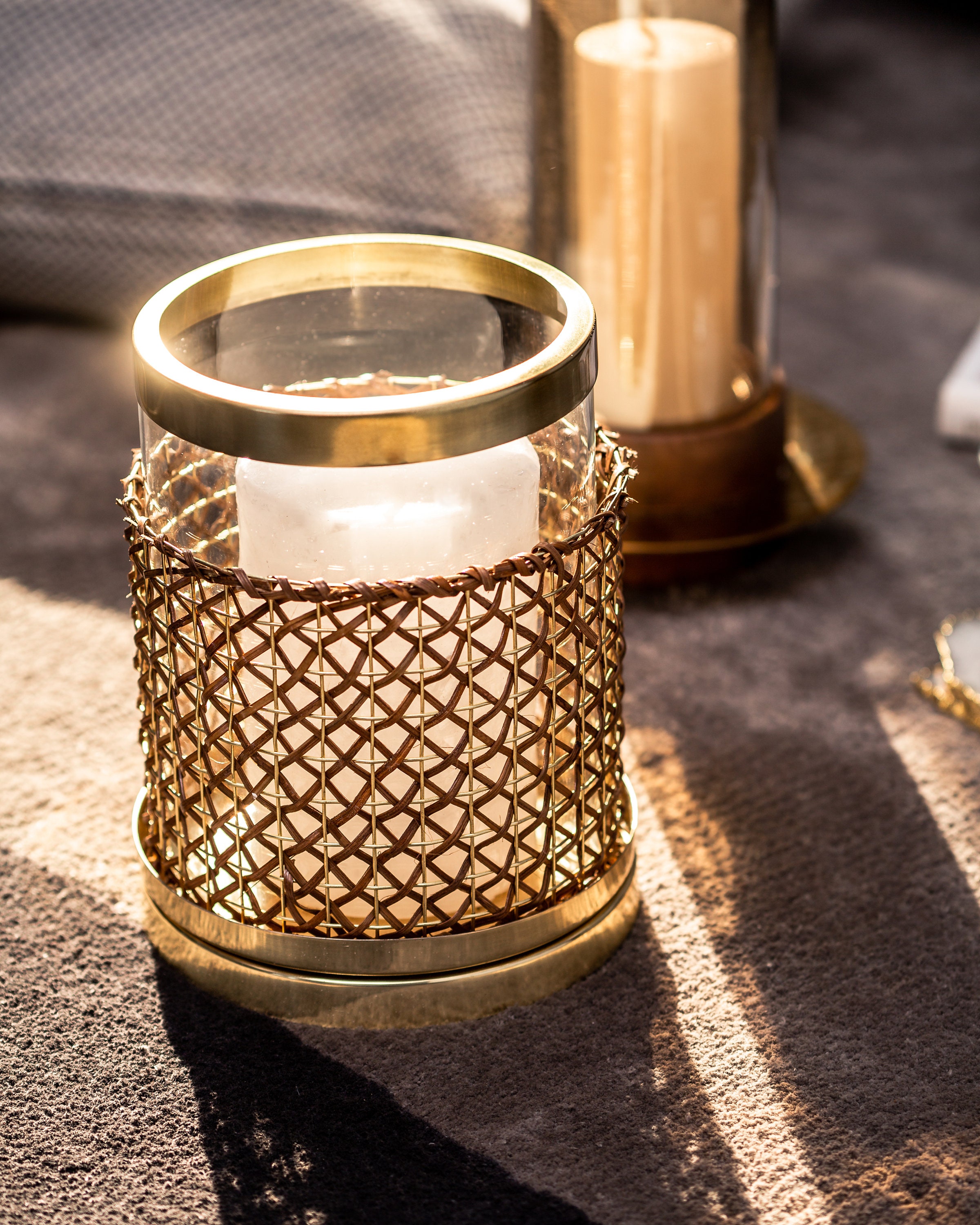 Cylindrical Glass Lantern Candle Holder Gold Finish Etsy