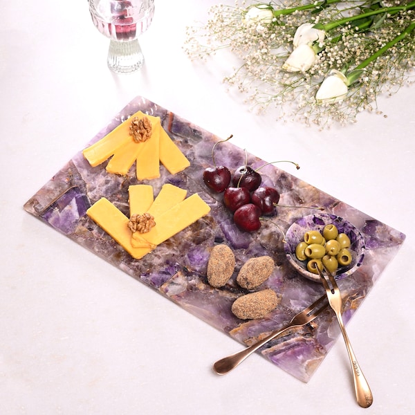 Amethyst Platter Cheese Tray - Gemstone Board Purple Agate Cheese Board, Luxurious Gift for Her | Bridal Shower Gifts